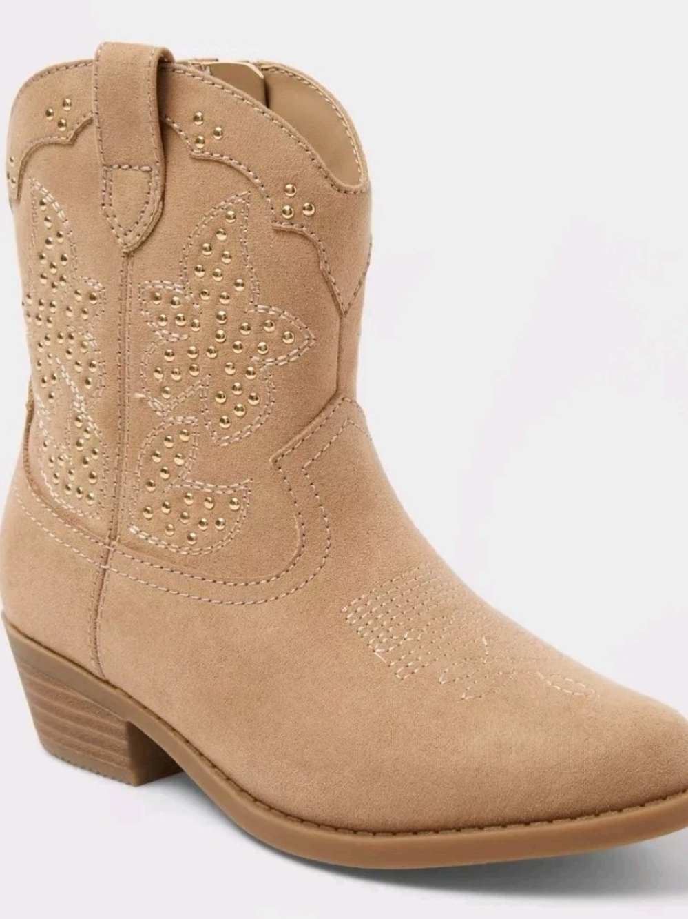 art class Tan Studded Elma Kids Western Ankle Boots